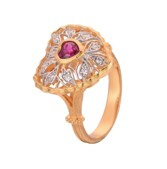 Honey Moon Created Ruby Heart CZ 925 Sterling Silver Ring