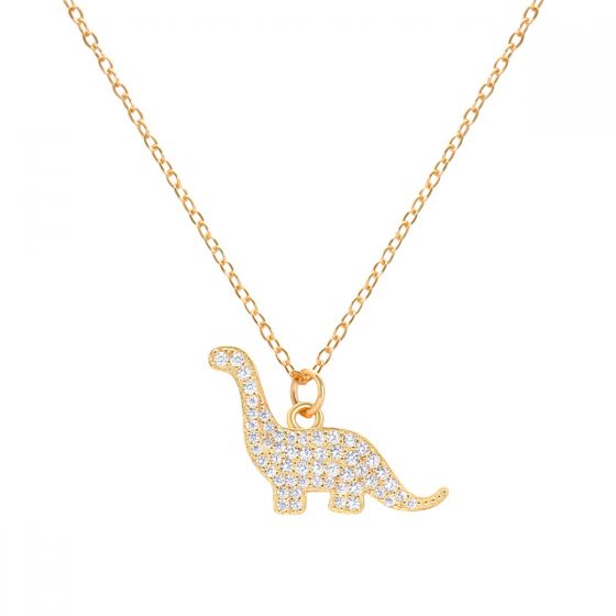 The Dragon Dinosaur 925 Sterling Silver Yellow Gold Necklace