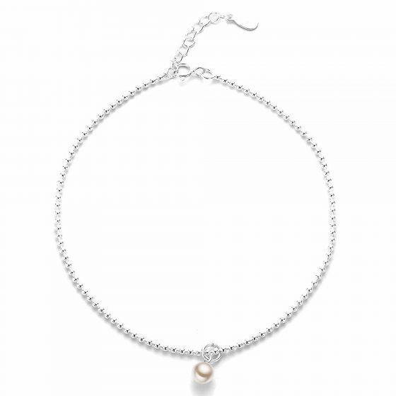 Simple Light Beads Created Pearl 925 Sterling Silver Anklet