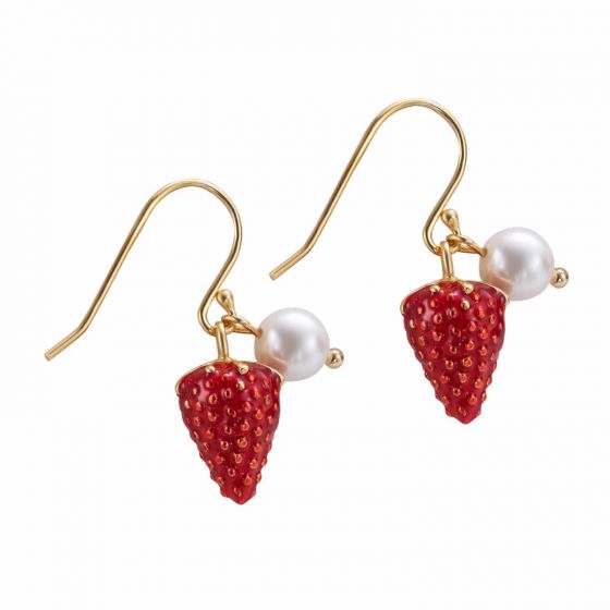 Sweet Pink Strawberry Shell Pearl 925 Sterling Silver Dangling Earrings