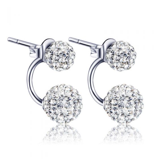 Trendy Elegant Spherical Double White 925 Sterling Silver Round Studs Earrings