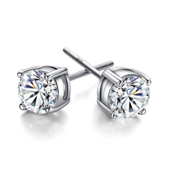 Blanco CZ CZ 925 Sterling Silver Stud Earrings para mujeres / hombres (5 mm)