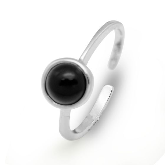 Круглый черный агат CZ 925 серебро Открытое кольцо размера для женщин