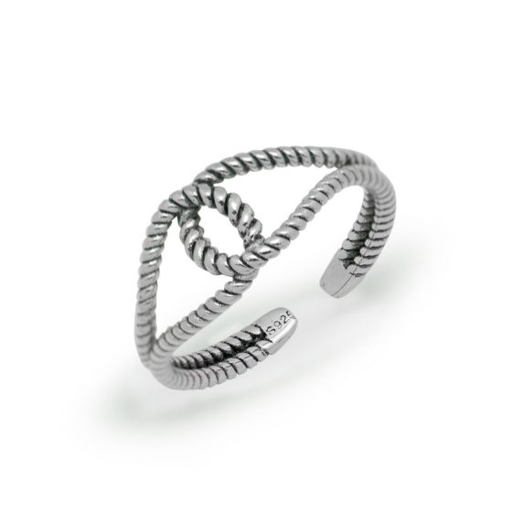 S925 Sterling Silver To Make Old Double Twist Rope Stripe Open Ring