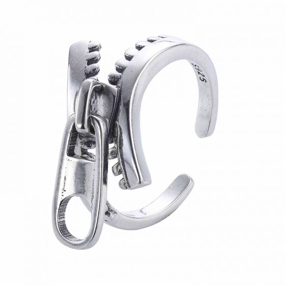 Vintage Chain Zipper 925 Sterling Silver Adjustable Ring
