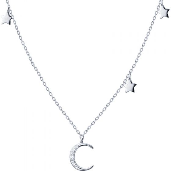 Party Choker CZ Crescent Moon Stars 925 Sterling Silver Necklace