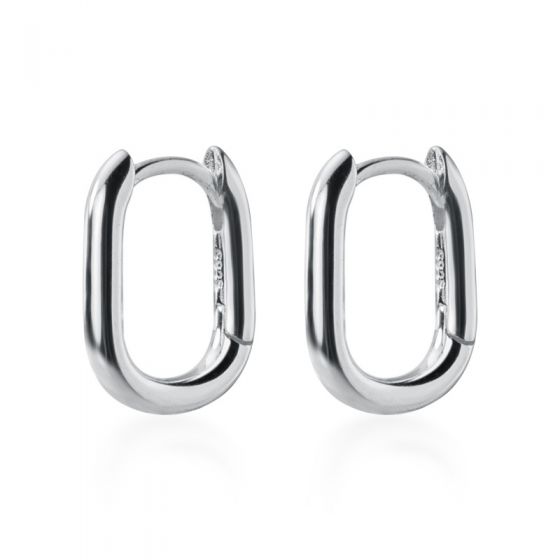 Simple Geometric Ellipse 925 Sterling Silver Hoop Earrings