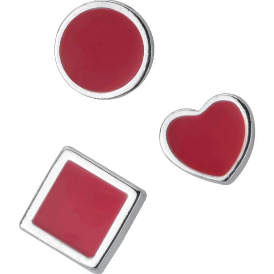 Cute Mini Red Square Round Heart 925 Sterling Silver Studs Earrings