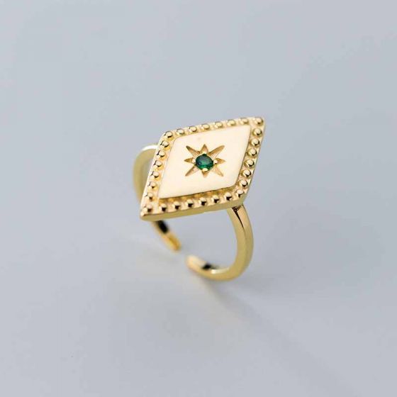 Geometric Diamond CZ Star 925 Sterling Silver Adjustable Ring