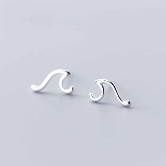 Simple Wave 925 Sterling Silver Stud Earrings