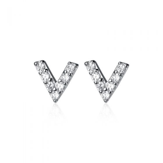 Pendientes de plata esterlina 925 de la letra V de la moda CZ