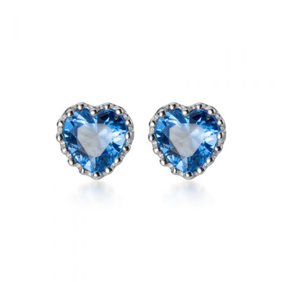 Boucles d'oreilles en argent sterling 925 avec cœur en forme de cœur bleu en forme de cœur Ocean Ocean