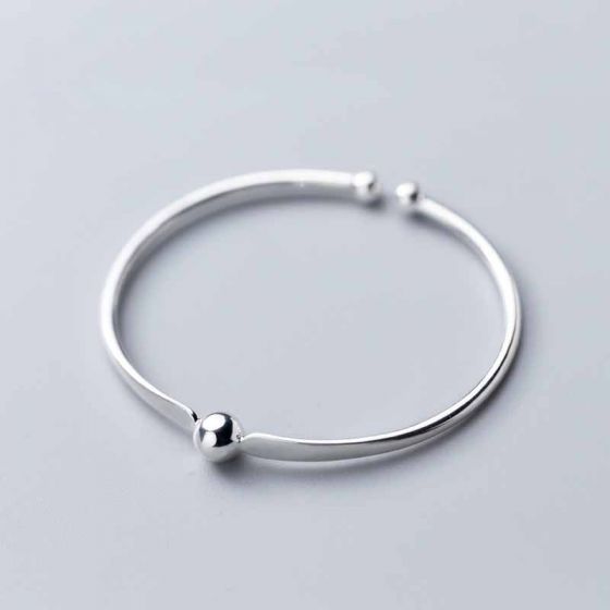 Simple Bead 925 Sterling Silver Open Bangle