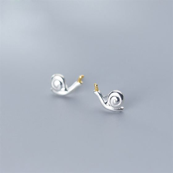 Cute Snail Animal 925 Sterling Silver Stud Earrings