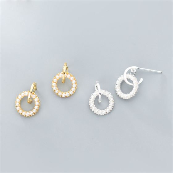 Simple Shell Pearls Circles 925 Sterling Silver Leverback Earrings
