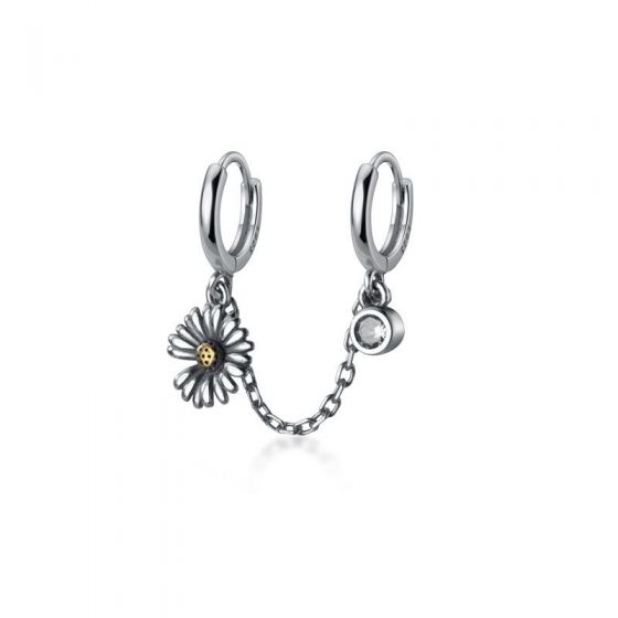 Vintage Daisy Flower CZ 925 Sterling Silver Doule Hole Chain Earrings