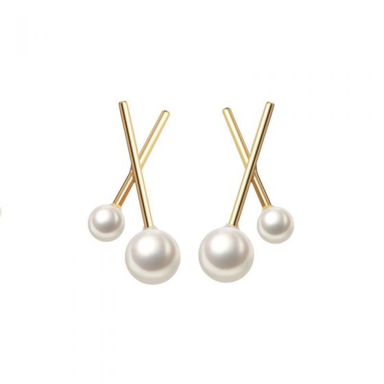 Simple Shell Pearls Cross 925 Sterling Silver Stud Earrings