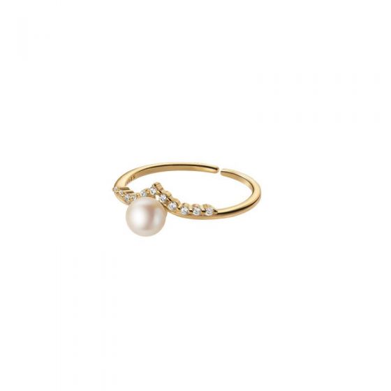 Fashion Shell Pearl V CZ Shape 925 Sterling Silver Adjustable Ring