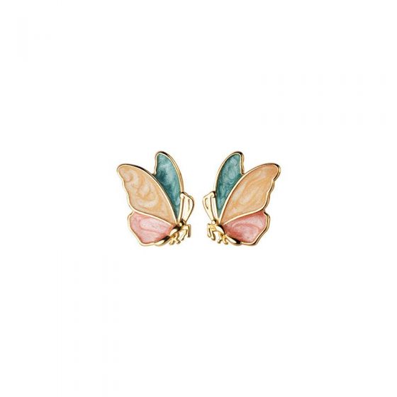 Серьги-гвоздики из стерлингового серебра 925 пробы с красочными бабочками