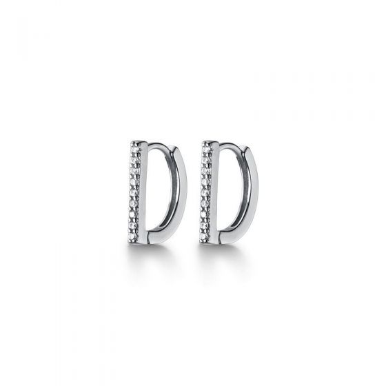 Pendientes de aro de plata de ley 925 con forma de letra D CZ de moda