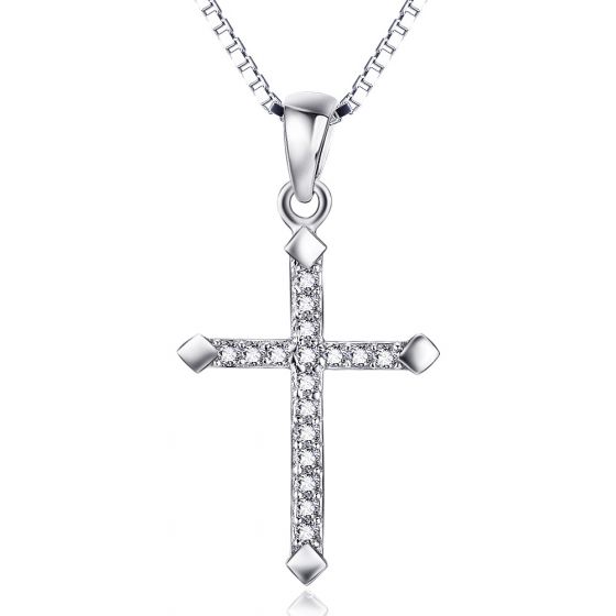Серебряный уголок, завернутый в мини-христианский крест CZ Твердый стерлинговый шлейф 925