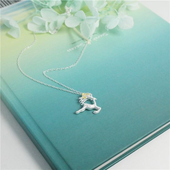 Fashion Running Sika Deer 925 Sterling Silver Necklace