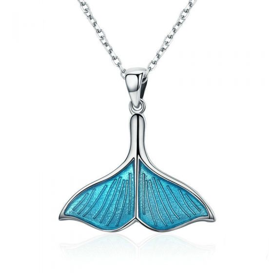 Мода синий русалка кит хвост 926 серебро эмаль ожерелье