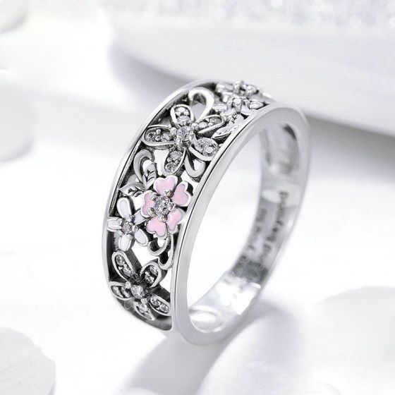 Beautiful CZ Flowers 925 Sterling Ring