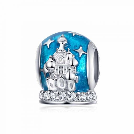 Moda azul CZ Crystal Castle 925 encantos de plata esterlina DIY