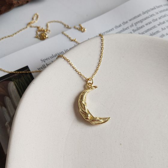 Fashion Wave Crescent Moon 925 Sterling Silver Necklace