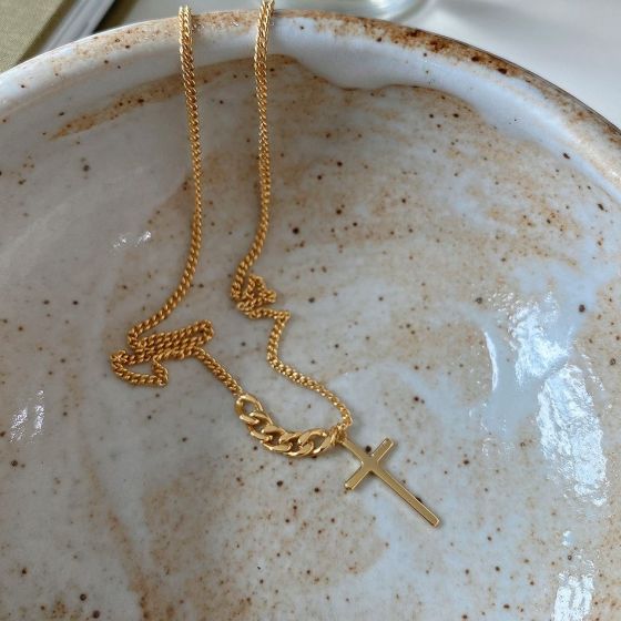 Цепочка Святого Креста с полой цепочкой из стерлингового серебра 925 пробы