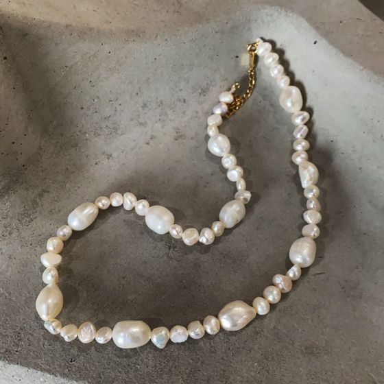Elegant Irregular Natural Pearl 925 Sterling Silver Necklace