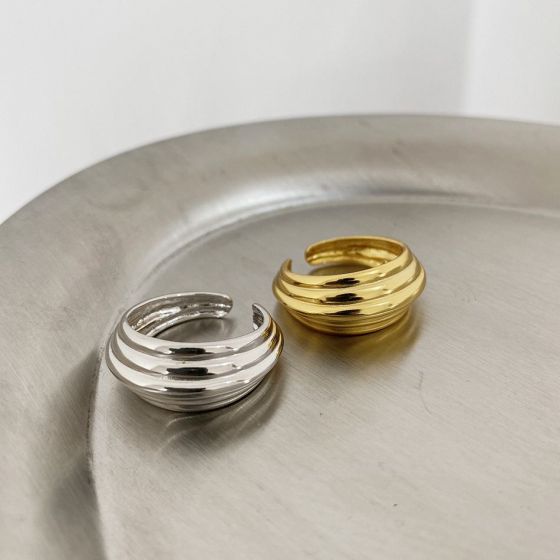 Простое трехслойное регулируемое кольцо из стерлингового серебра 925 пробы