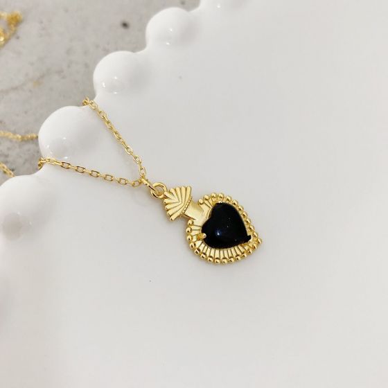 Ожерелье Girl Black Agate Heart из стерлингового серебра 925 пробы