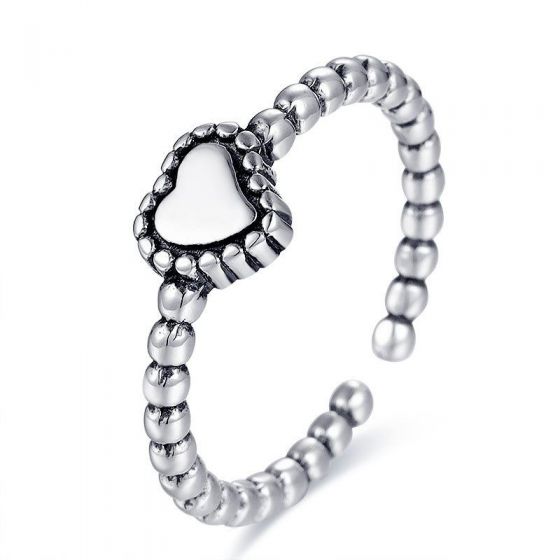 Vintage Heart Beads 925 Sterling Silver Adjustable Ring