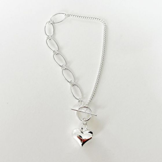 Simple Glittering Heart Asymmetry Hollow Chain 925 Sterling Silver Bracelet