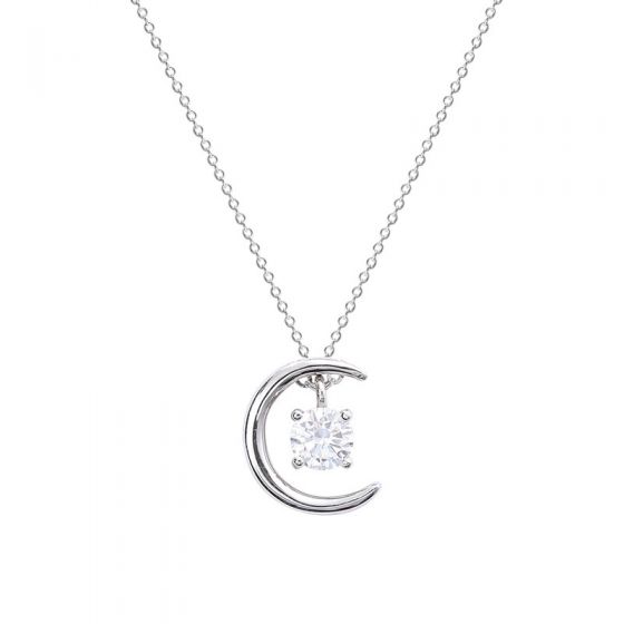 Classic Crescent Moon CZ 925 Sterling Silver Necklace
