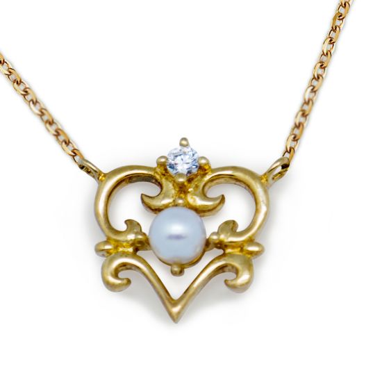 Amour coeur rond naturel blanc perle 925 collier en argent sterling or