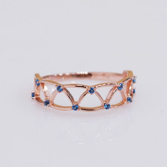 Rose Gold Blue CZ 925 Sterling Silver Hollow Ring