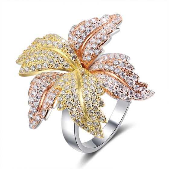 High Class CZ Opening Flower 925 Sterling Silver Ring