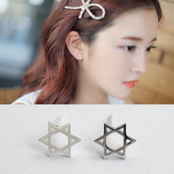 Fashion Hexagon Star 925 Sterling Silver Studs Earrings