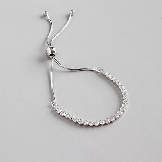 Fashion Simple CZ Beads 925 Sterling Silver Adjustable Bracelet