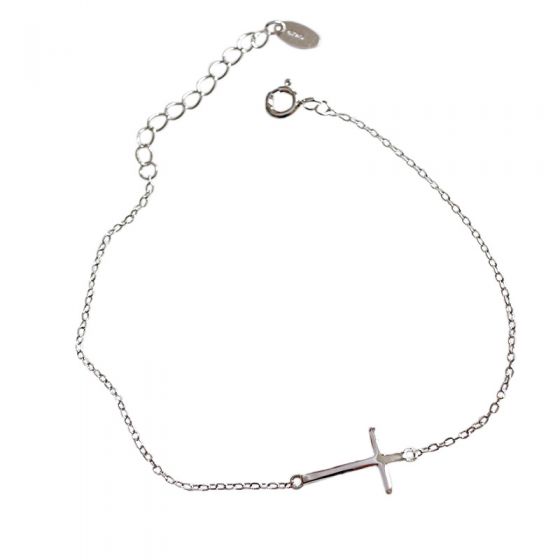 Простой крест твердый стерлинговый серебристый 925 регулируемый браслет
