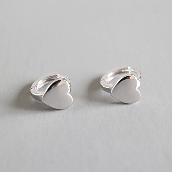 Simple Heart 925 Sterling Silver Hoop Earrings