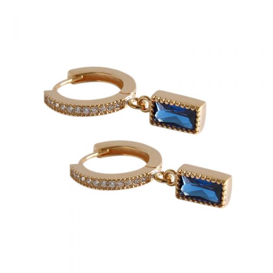 Boucles d'oreilles pendantes en argent 925 avec géométrie bleue CZ Rectangle
