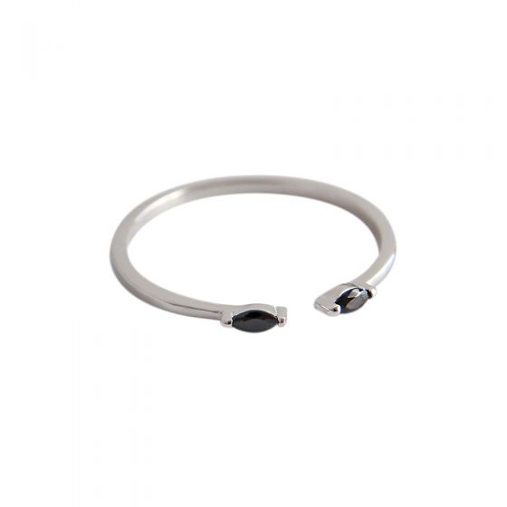 Simple Black CZ 925 Sterling Silver Adjustable Ring