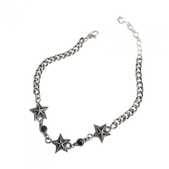 Retro Black CZ Five Stars 925 Sterling Silver Bracelet