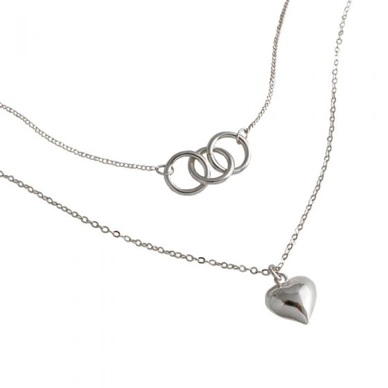 Aniversario Doble Círculos Corazón Amor 925 Collar de plata esterlina