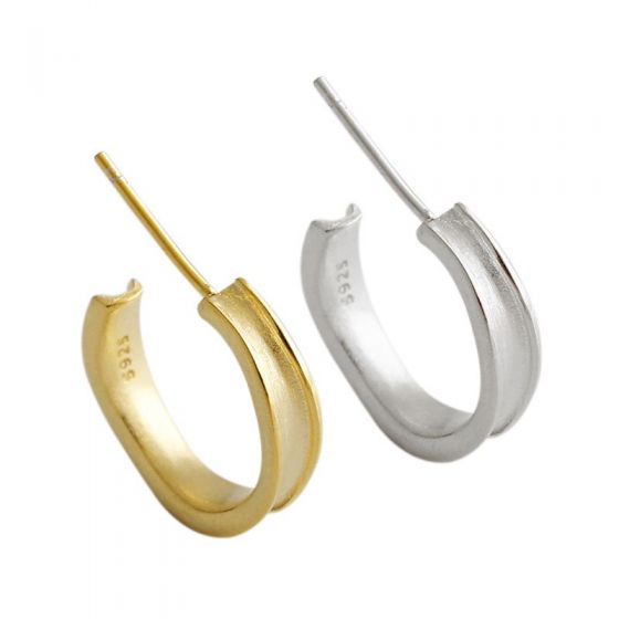 Simple Small C Shape 925 Sterling Silver Hoop Earrings