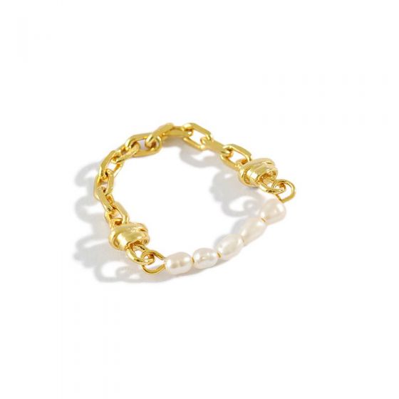 Fashion Natural Pearls Chain 925 Sterling Silver Ring